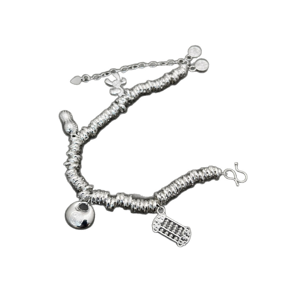 Stylish new Chinese style gourd-shaped bracelet with small silver pieces, plated with silver, featuring a unique design and auspicious symbolism.