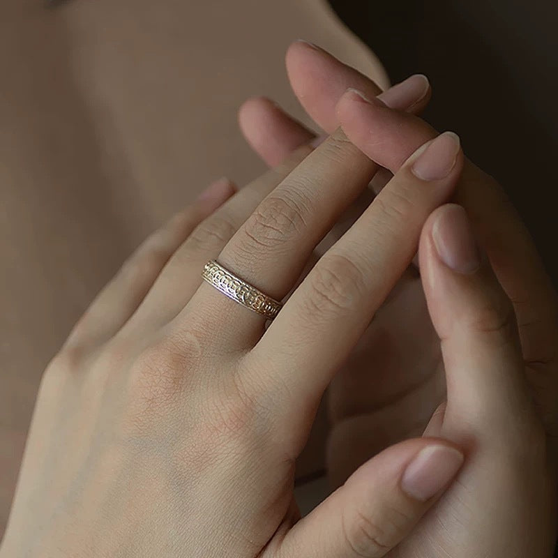999.9% pure silver plated ring with gold-plated coins, simple and elegant ethnic style, retro sterling silver index finger ring for women.