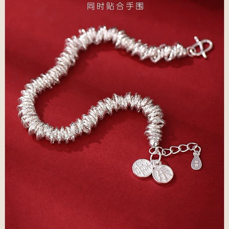 Sterling silver joy bracelet for women, fashionable handmade coiled bracelet, light luxury silver bangle, versatile silver bracelet.