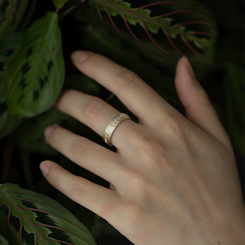 999.9% pure silver plated ring with gold-plated coins, simple and elegant ethnic style, retro sterling silver index finger ring for women.