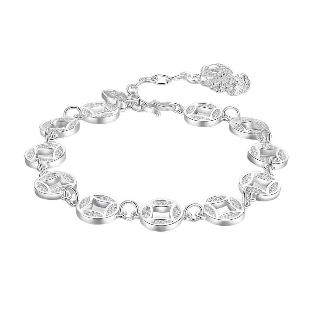 Sterling silver coin and Pixiu ethnic style bracelet, attracting wealth and good fortune, niche design, fashionable, exquisite and light luxury.