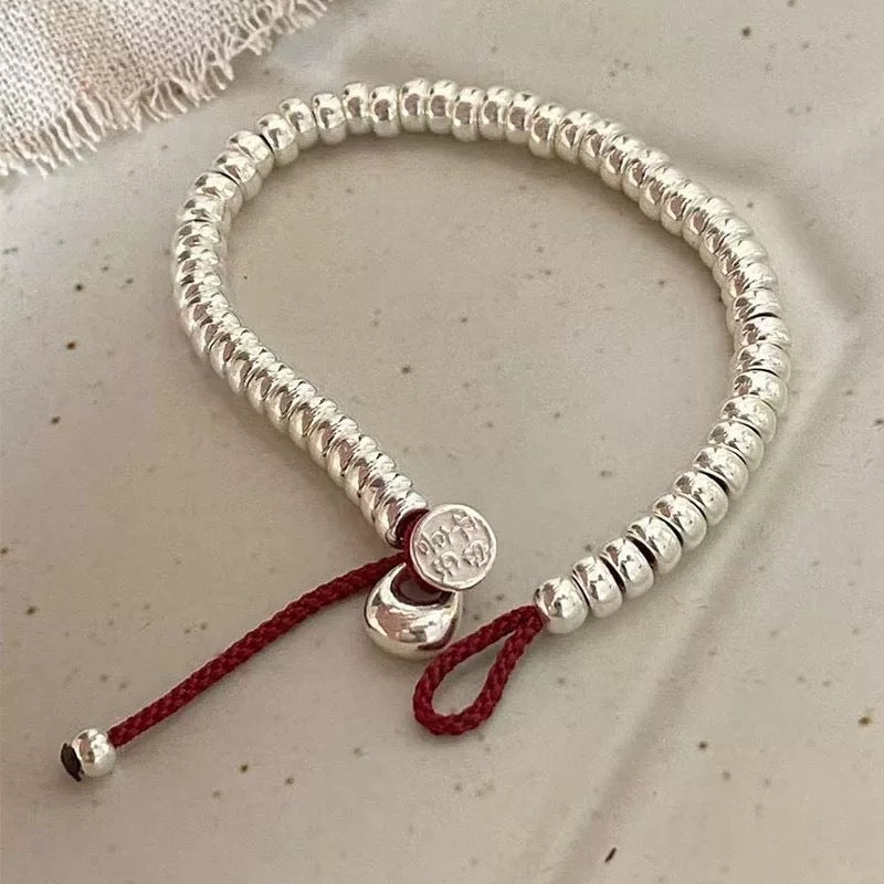 Solid silver s999 pure silver peace and joy money string bracelet, red rope for birth year, Valentine's Day gift.