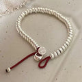 Solid silver s999 pure silver peace and joy money string bracelet, red rope for birth year, Valentine's Day gift.