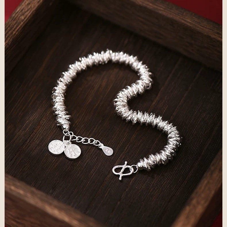 Sterling silver joy bracelet for women, fashionable handmade coiled bracelet, light luxury silver bangle, versatile silver bracelet.