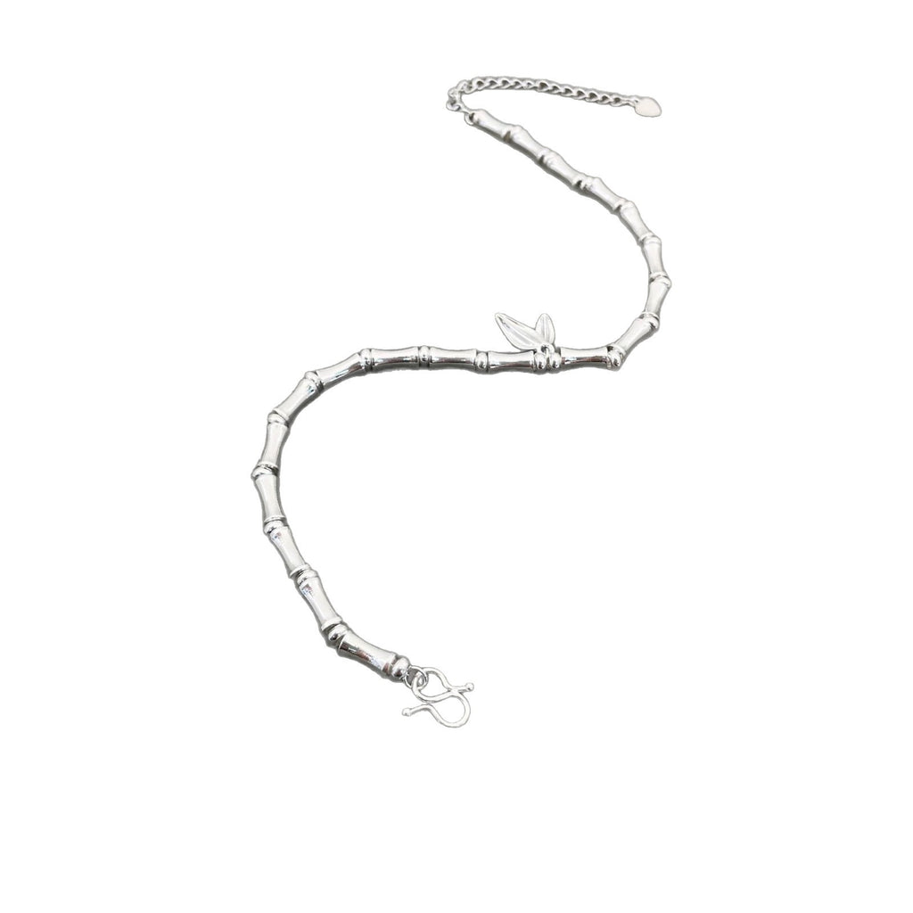 Traditional silver-plated bamboo bracelet with bamboo motifs, symbolizing peace and prosperity, and a string of bamboo leaves representing continuous advancement – a niche women's bracelet.