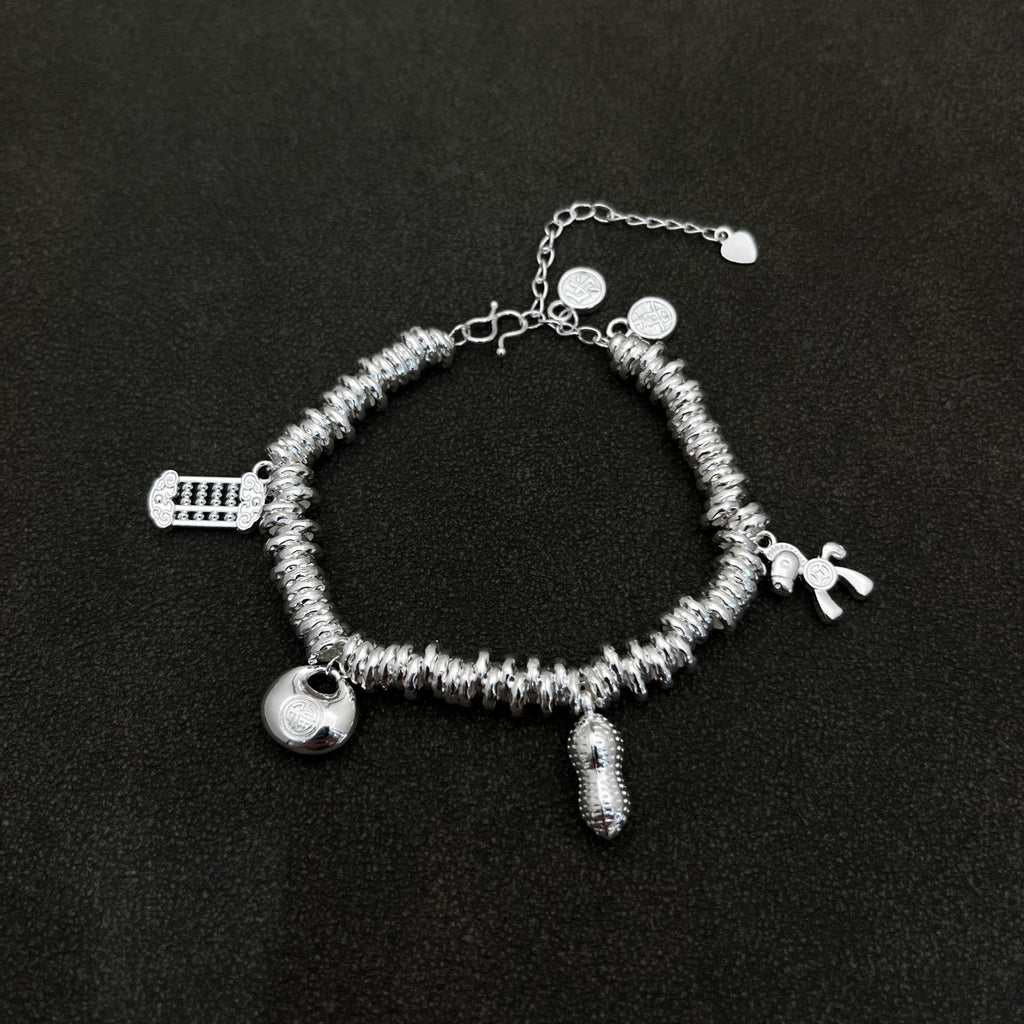 Stylish new Chinese style gourd-shaped bracelet with small silver pieces, plated with silver, featuring a unique design and auspicious symbolism.