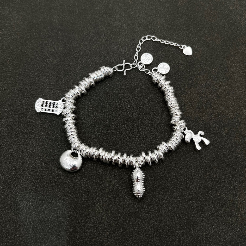 Stylish new Chinese style gourd-shaped bracelet with small silver pieces, plated with silver, featuring a unique design and auspicious symbolism.