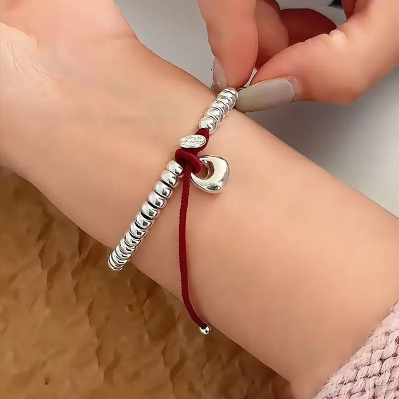 Solid silver s999 pure silver peace and joy money string bracelet, red rope for birth year, Valentine's Day gift.